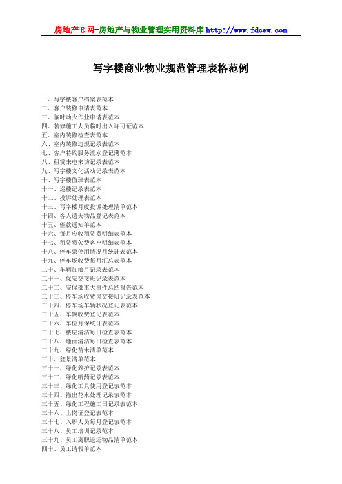 写字楼商业物业规范管理表格范例