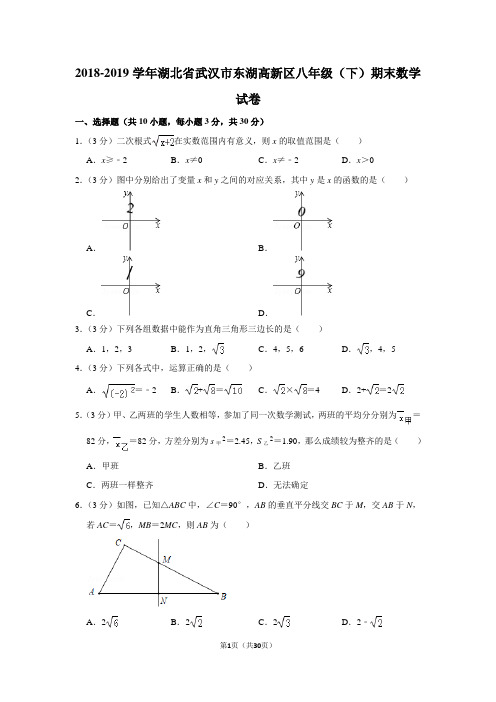 2018-2019学年湖北省武汉市东湖高新区八年级(下)期末数学试卷