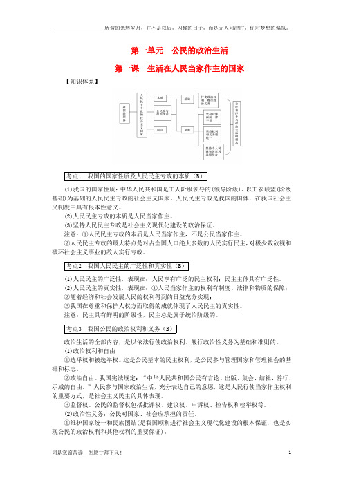 (新)江苏省2018版高考政治学业水平测试复习第一单元公民的政治生活掌中宝新人教版必修2