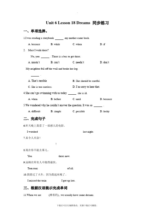 北师大版英语八年级上册Unit 6 Lesson 18 Dreams 同步练习 2