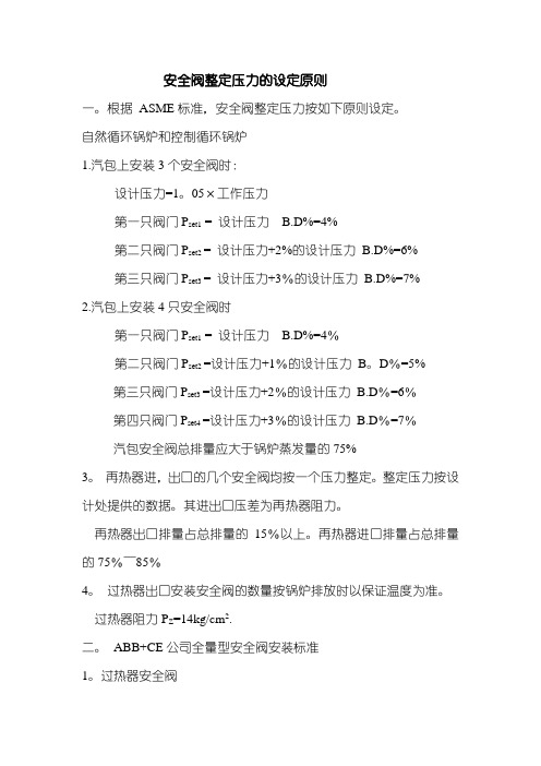 安全阀整定压力的设定原则