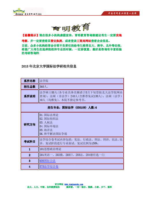 2015年北京大学国际法考研招生简章,考研参考书,考研招生人数