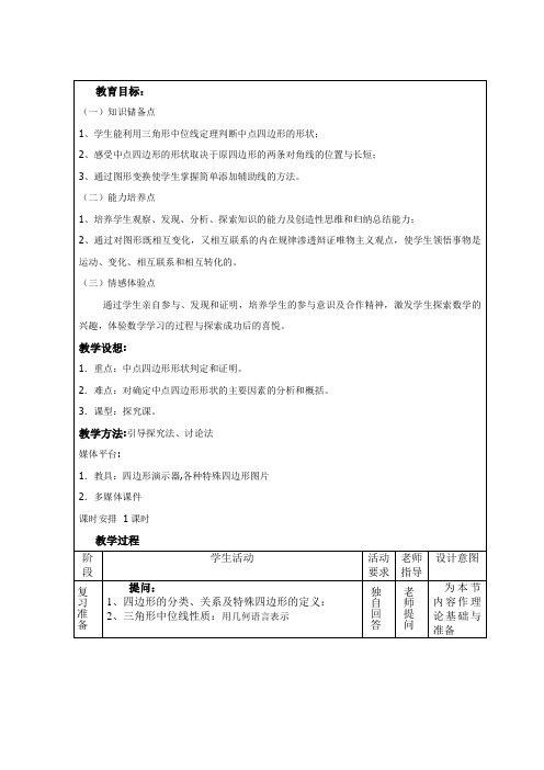 人教版八年级下中点四边形教案