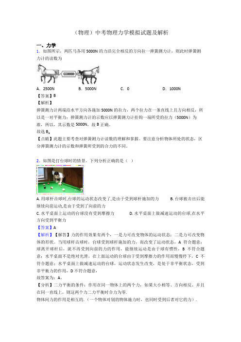 (物理)中考物理力学模拟试题及解析
