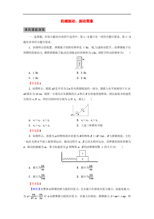 2018届高考物理一轮总复习 机械运动 光学 第1讲 机械振动、振动图象课后提能演练(选修3-4)