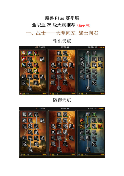 魔兽PLUS第一赛季 全职业天赋推荐(25级)