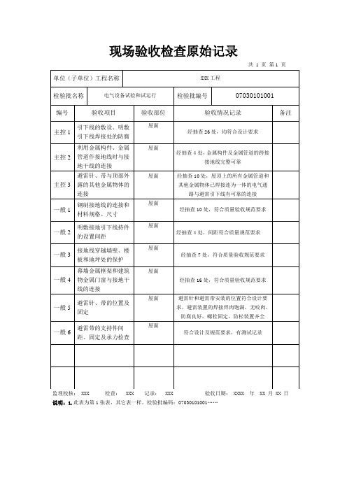 防雷引下线及接闪器安装检验批质量验收原始记录