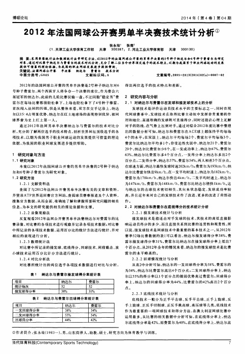 2012年法国网球公开赛男单半决赛技术统计分析