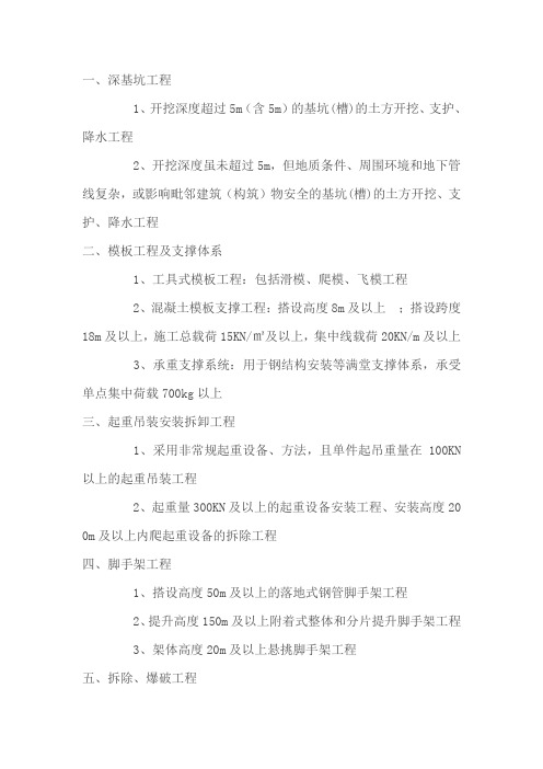 超过一定规模的危险性较大的分部分项工程清单内容有哪些