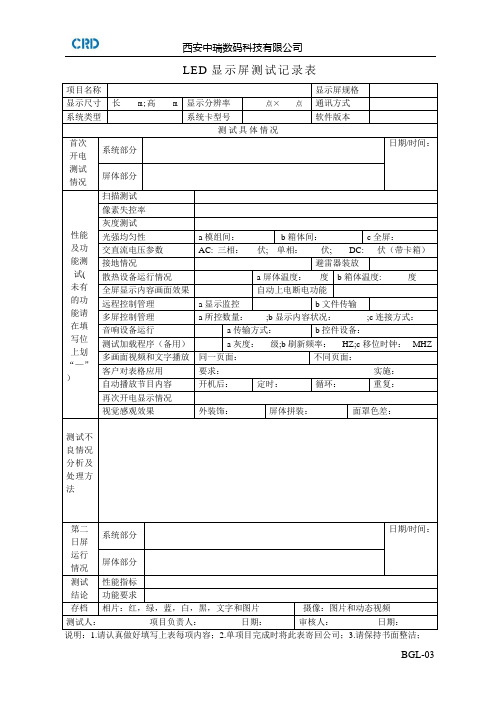 010显示屏测试记录(LED)