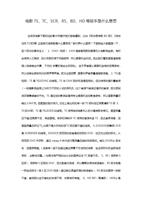 电影TS、TC、SCR、R5、BD、HD等版本是什么意思