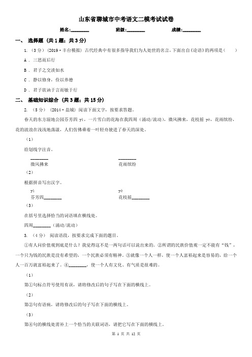 山东省聊城市中考语文二模考试试卷