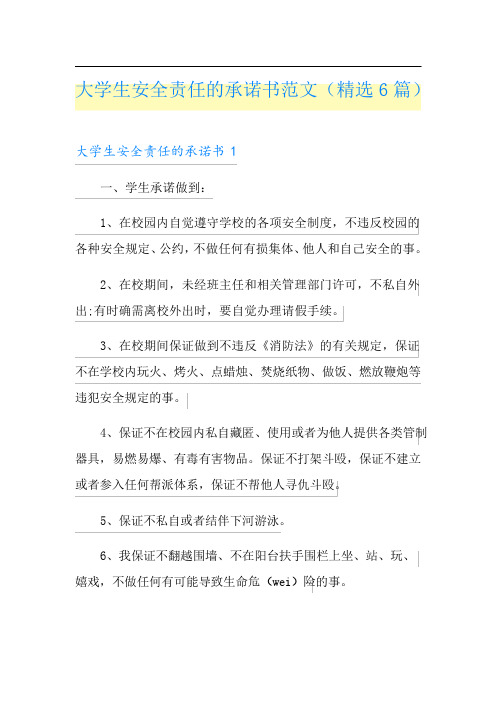 大学生安全责任的承诺书范文(精选6篇)