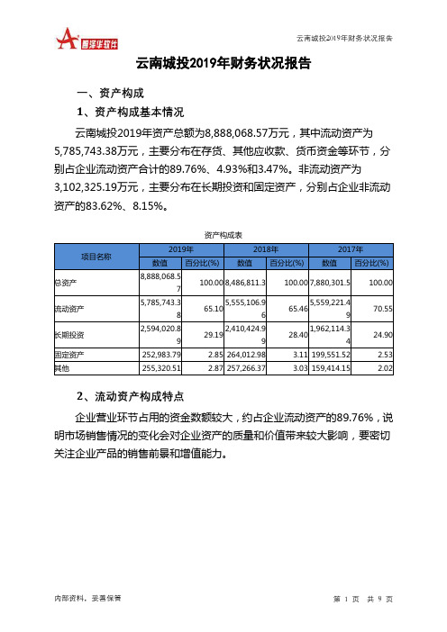 云南城投2019年财务状况报告