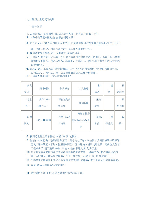 七年级历史上册复习提纲