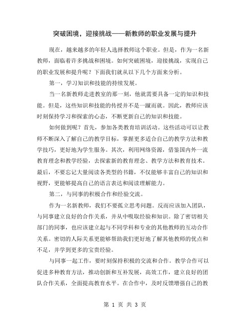 突破困境,迎接挑战——新教师的职业发展与提升