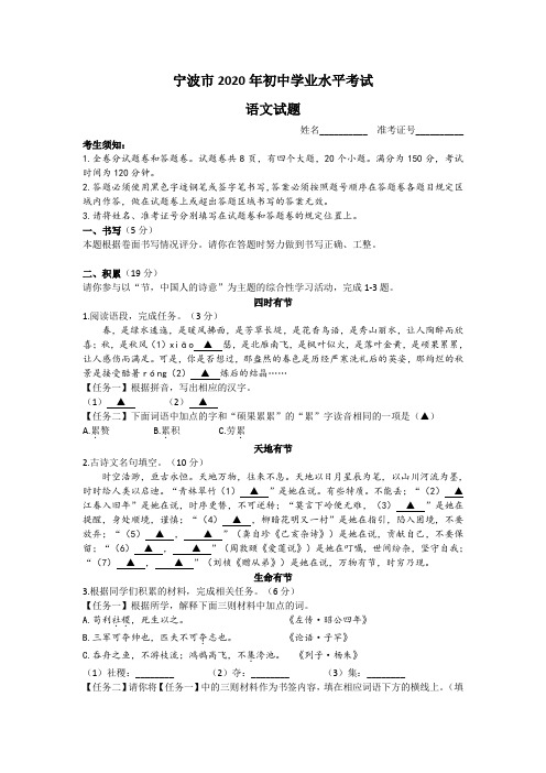 2020年浙江省宁波市中考语文试题(含答案)