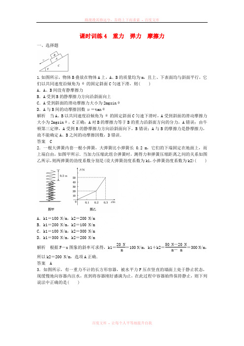 【师说】2015高考物理一轮复习 重力 弹力 摩擦力课后练习(2014新题,含解析)