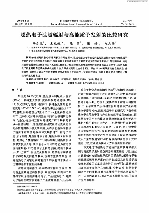 超热电子渡越辐射与高能质子发射的比较研究