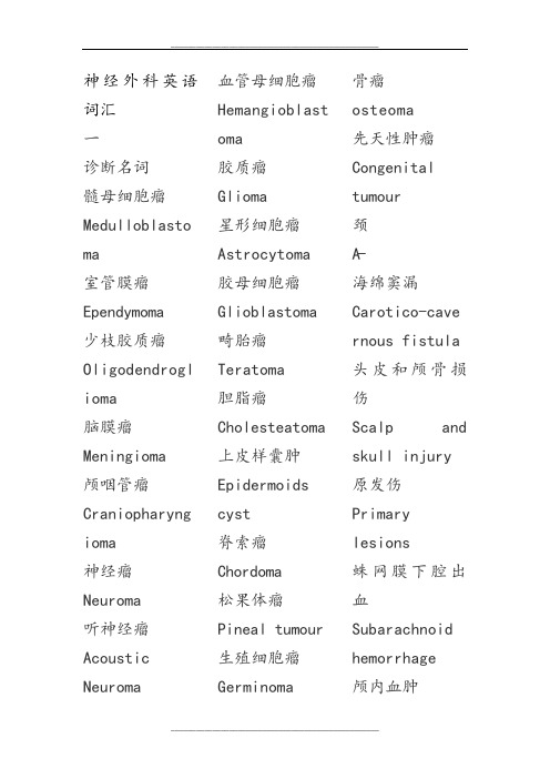 神经外科英语词汇