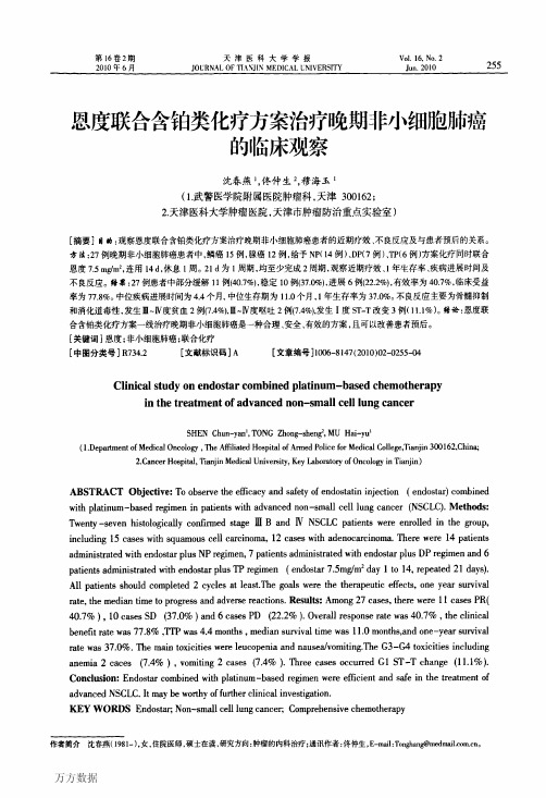 恩度联合含铂类化疗方案治疗晚期非小细胞肺癌