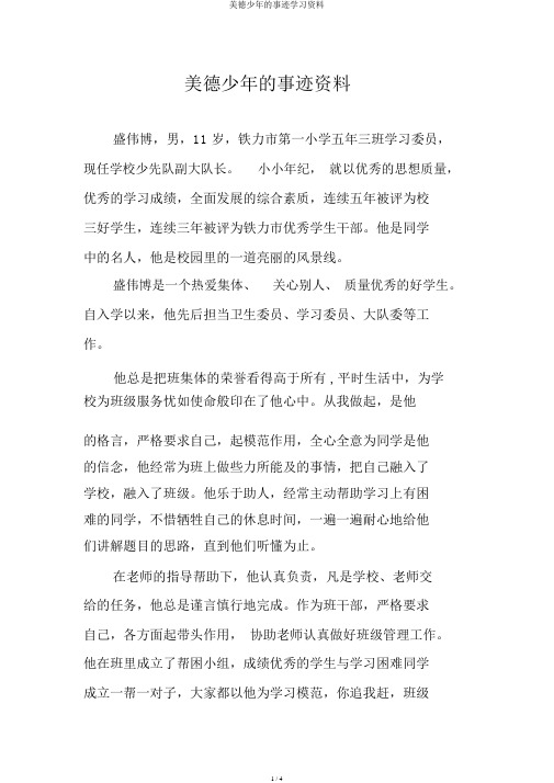 美德少年的事迹学习材料