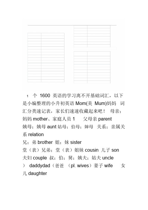 小升初英语1600个词汇