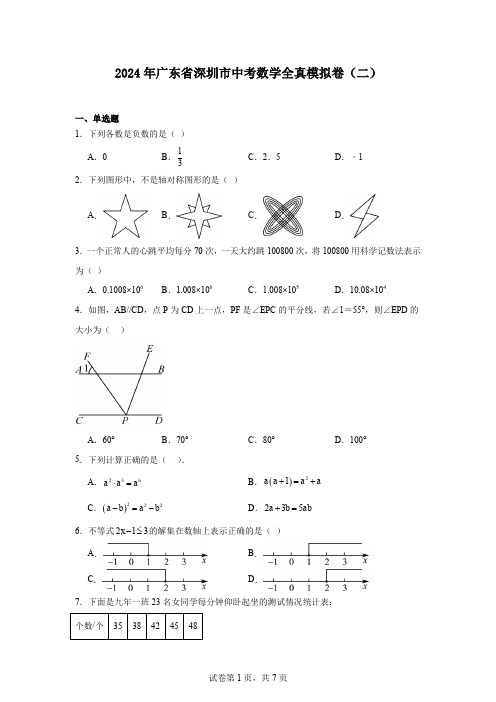 2024年广东省深圳市中考数学全真模拟卷(二)