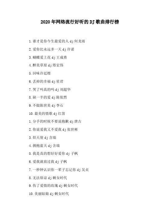 2020年网络流行好听的DJ歌曲排行榜