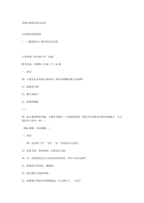 苗助长课堂实录及反思