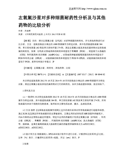 左氧氟沙星对多种细菌耐药性分析及与其他药物的比较分析