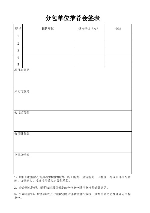 分包单位会签表