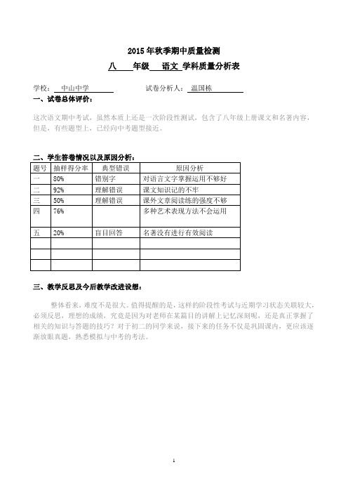 八年级语文试卷分析表
