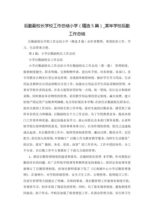 后勤副校长学校工作总结小学(精选5篇)_某年学校后勤工作总结