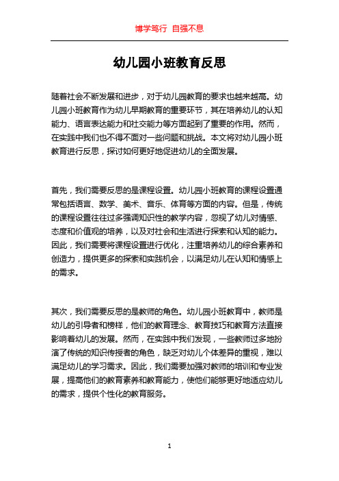 幼儿园小班教育反思