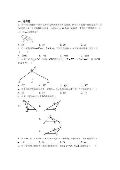 (必考题)初中八年级数学上册第十一章《三角形》基础练习(答案解析)
