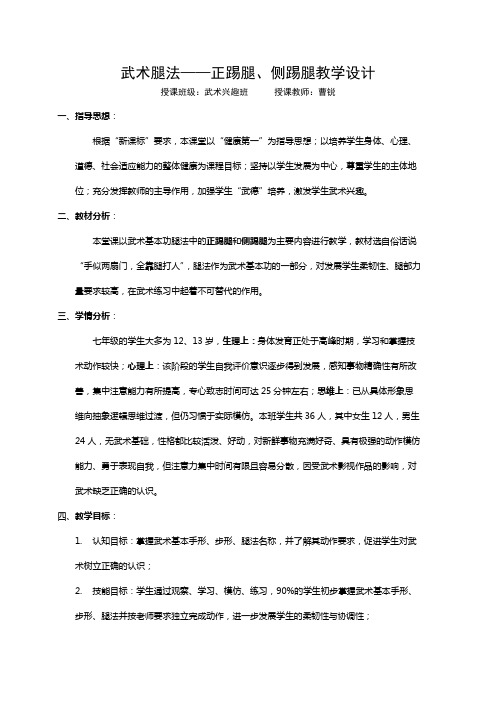武术腿法--正踢腿、侧踢腿教学优秀教案