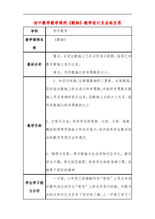初中数学教学课例《数轴》教学设计及总结反思
