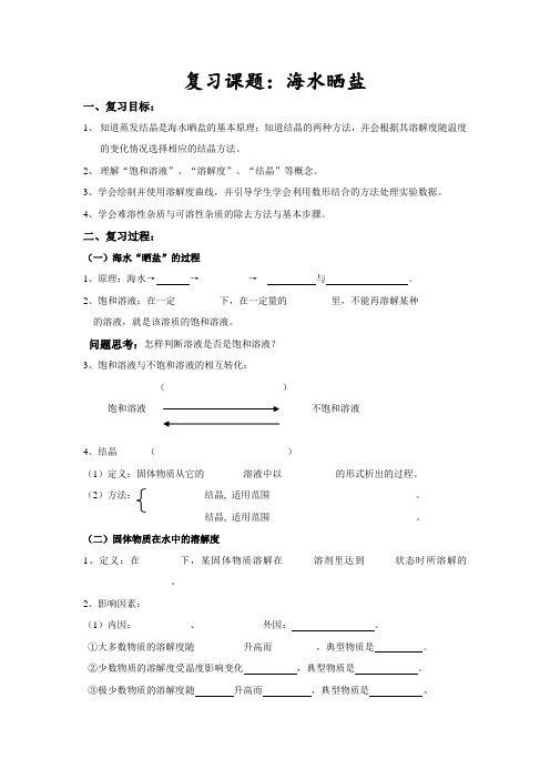 鲁教版化学九年级下册6.2 海水晒盐 学案