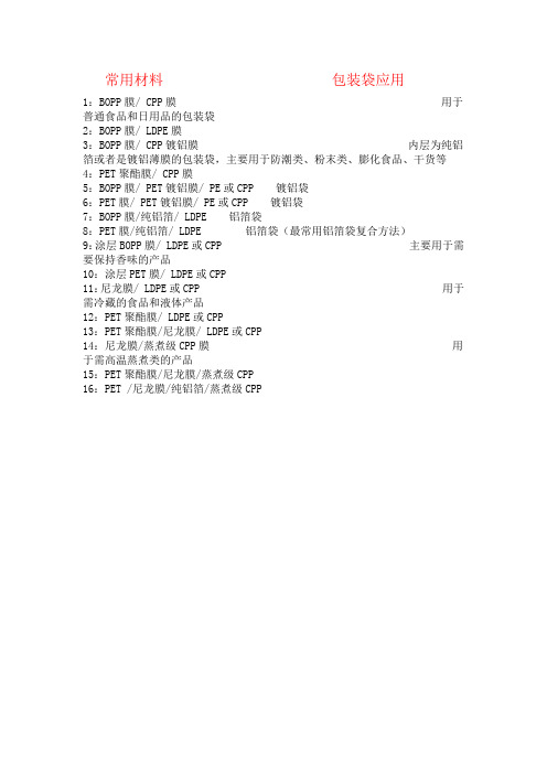 包装袋常用材料