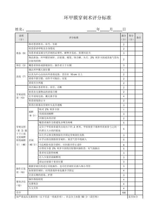 环甲膜穿刺术评分标准