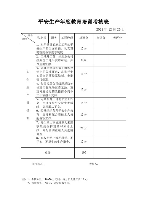 安全教育培训及考核