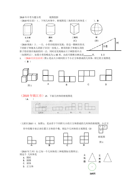 2010年中考专题分类-----------视图投影