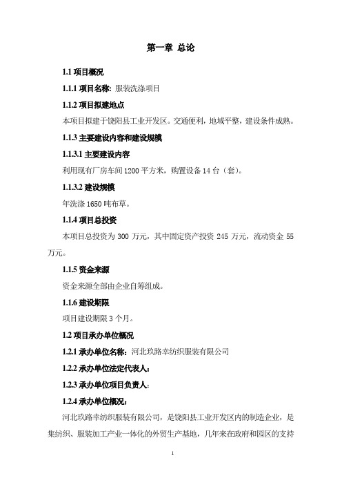 服装洗涤项目可行性研究报告书