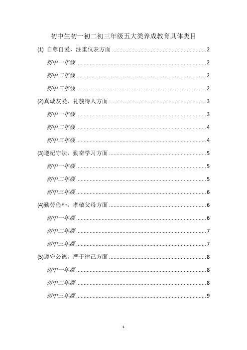 初中生初一初二初三年级五大类养成教育具体类目