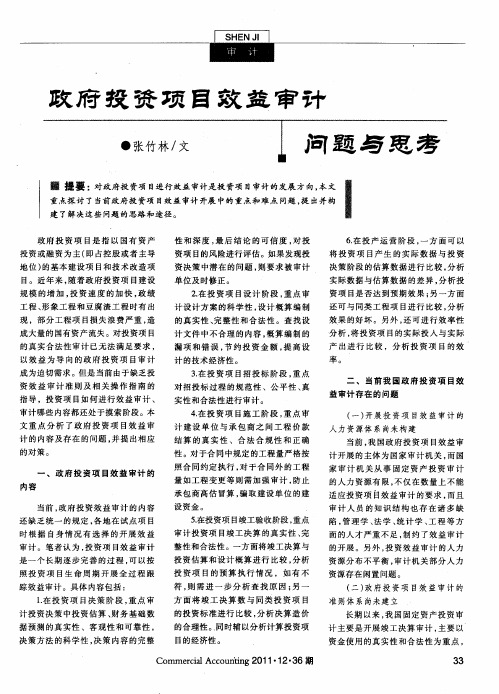 政府投资项目效益审计问题与思考