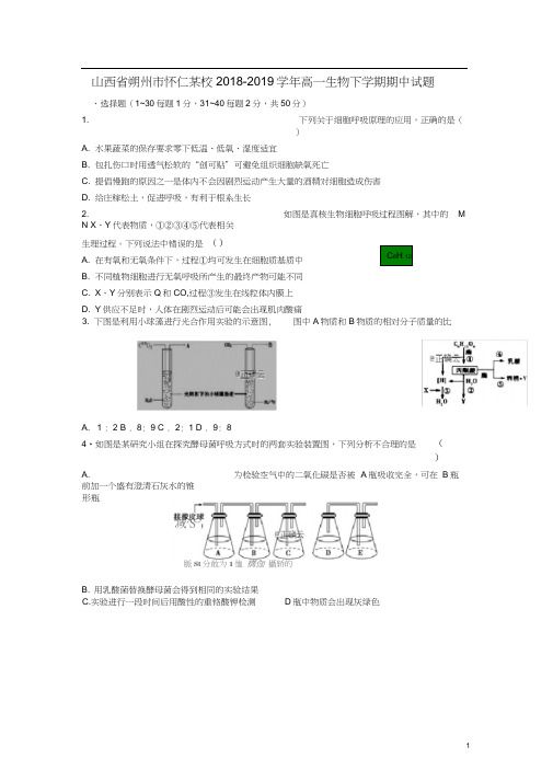 山西省朔州市怀仁某校2018-2019学年高一生物下学期期中试题