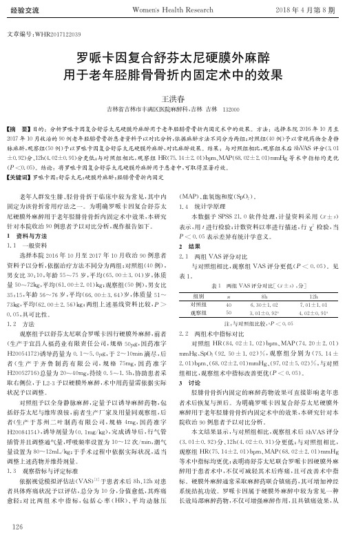 罗哌卡因复合舒芬太尼硬膜外麻醉用于老年胫腓骨骨折内固定术中的效果
