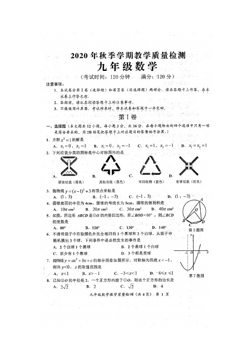 广西防城港市2020-2021学年上学期教学质量检测九年级数学期末试题(扫描版含答案)