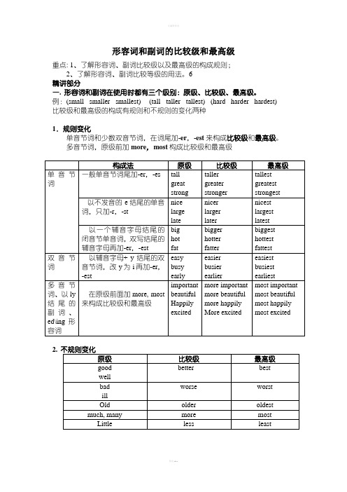 形容词和副词的比较级和最高级以及练习题